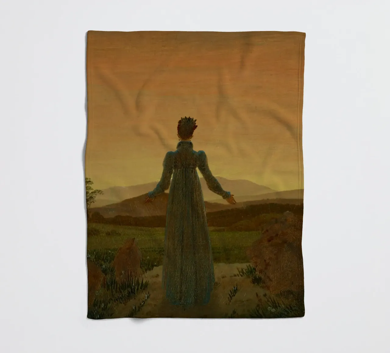 Caspar David Friedrich - Woman before the Setting Sun fleece blanket by ARTOTHEK