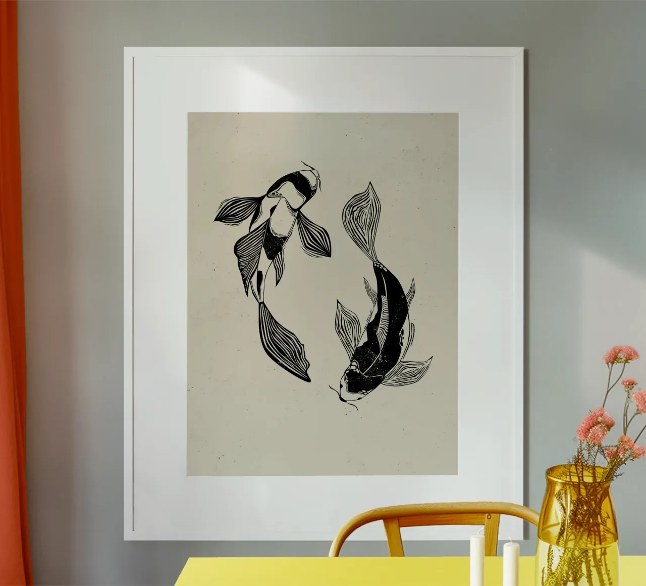 Pesci Koi poster con telaio in legno da Indigo Rain