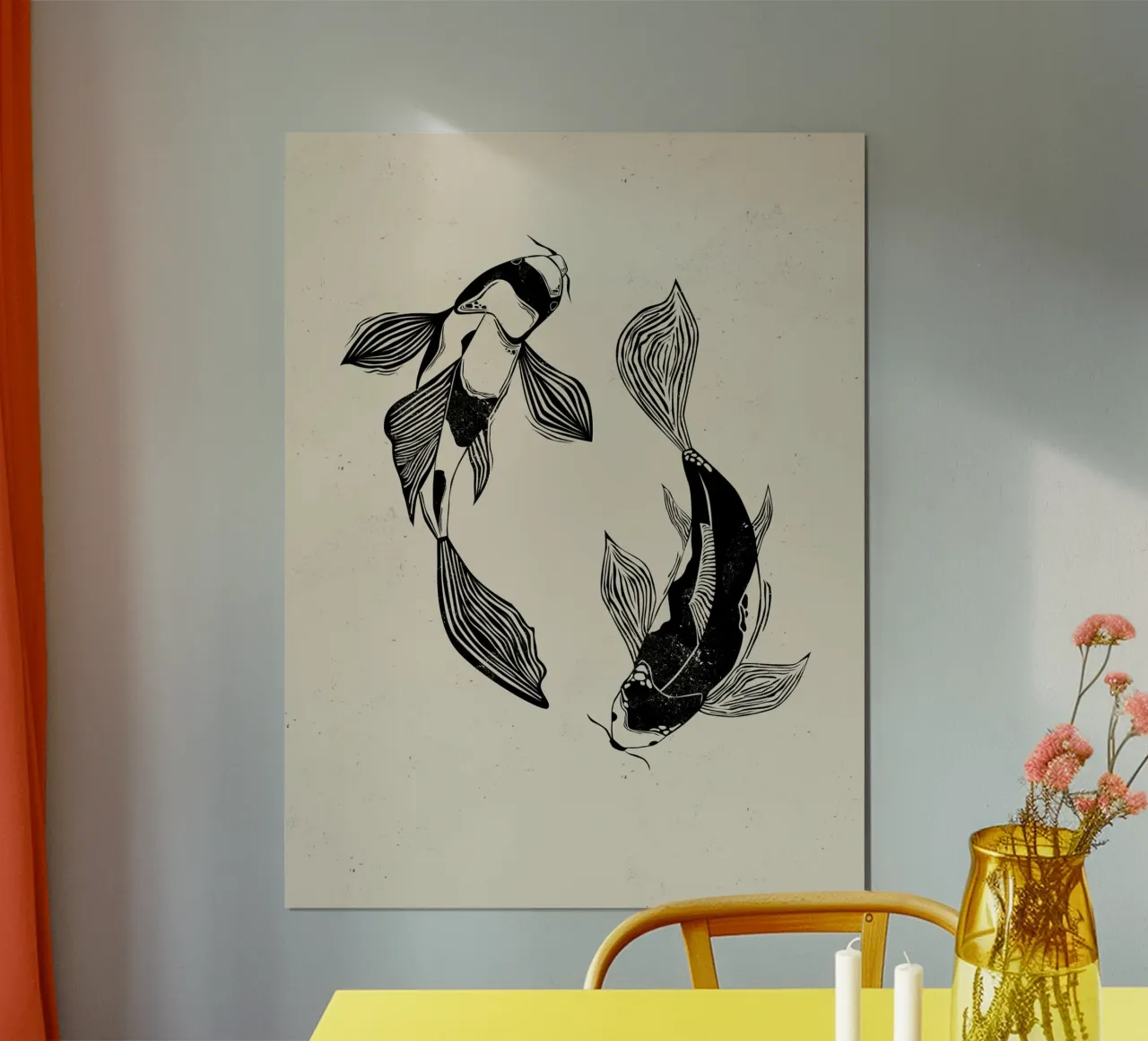 Pesci Koi poster con telaio in legno da Indigo Rain