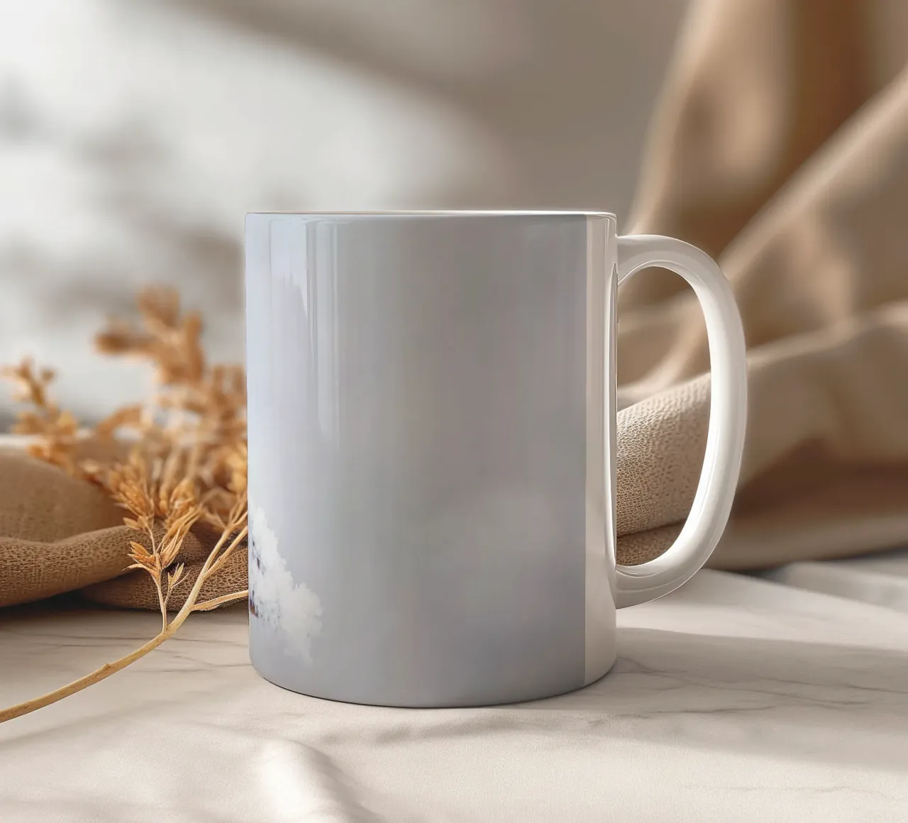 Ice crystals on a branch - Minimalist winter art ceramic mug by Whole©