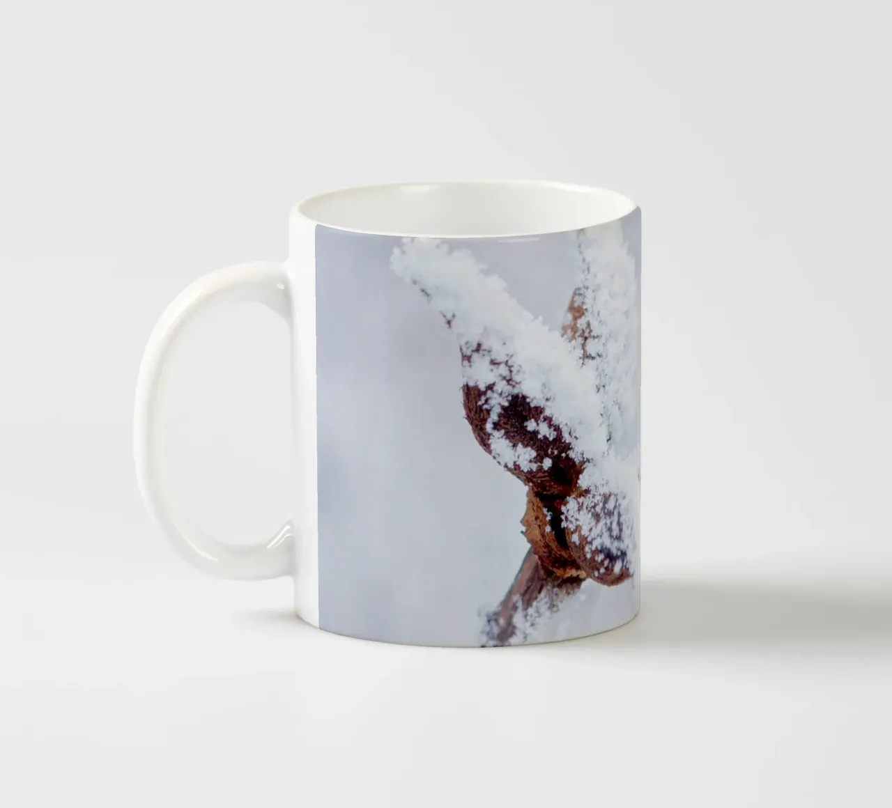 Ice crystals on a branch - Minimalist winter art ceramic mug by Whole©
