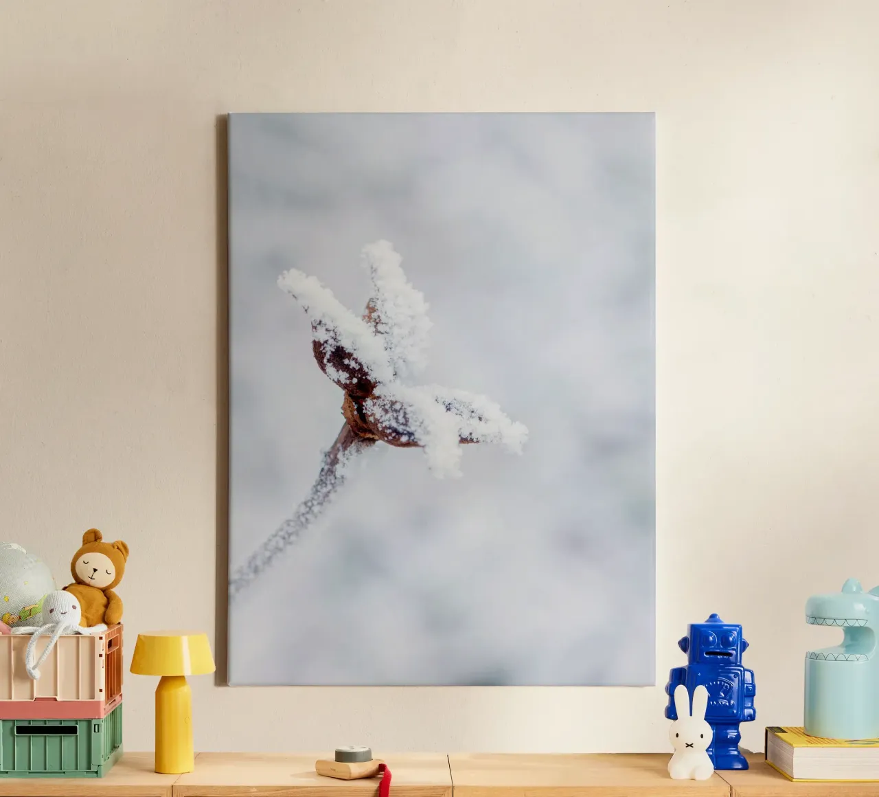 Ice crystals on a branch - Minimalist winter art canvas by Whole©