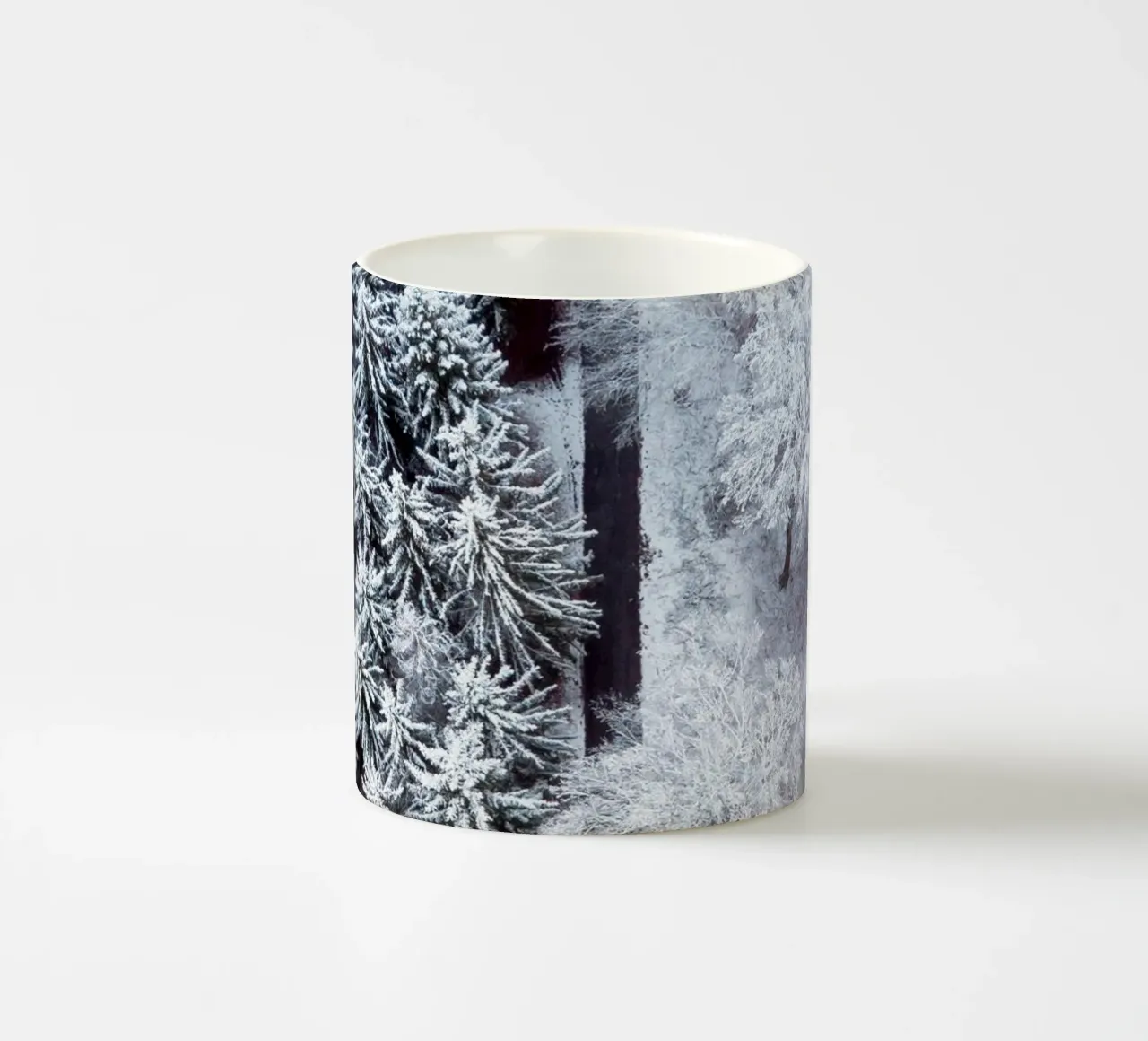 Winter forest path - aerial view nature art ceramic mug by Whole©