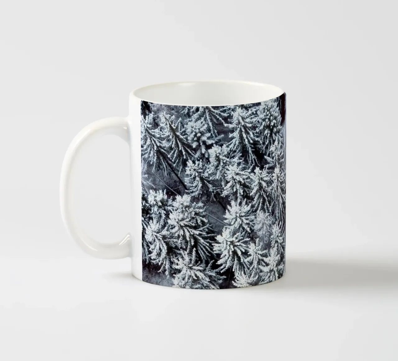 Winter forest path - aerial view nature art ceramic mug by Whole©