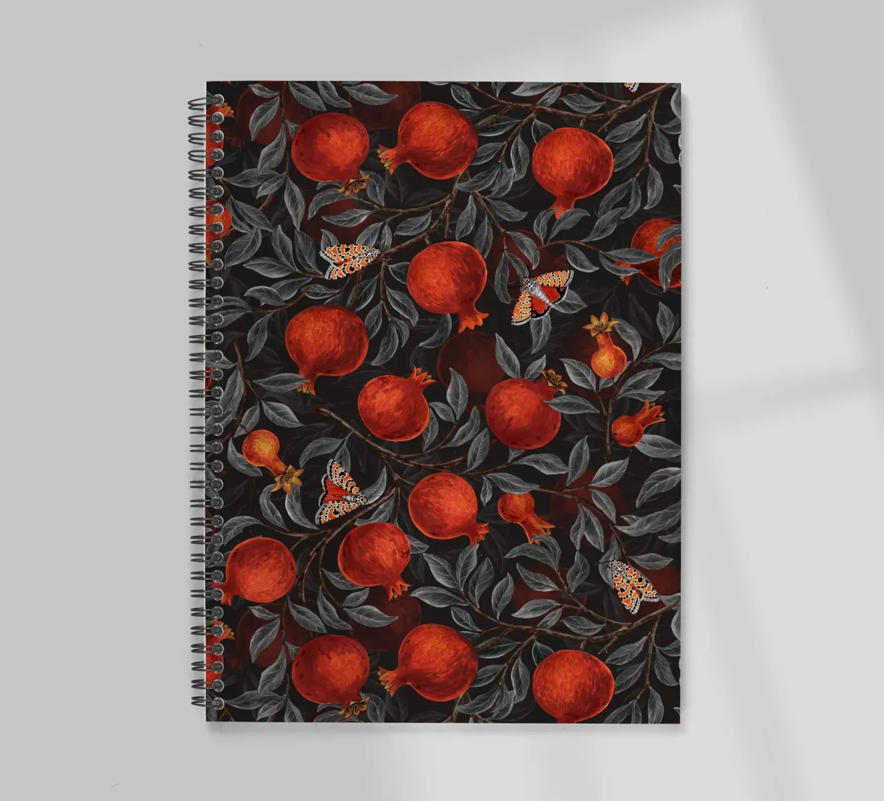 Pomegranates and Bella Moths spiral notebook by Painted Nature