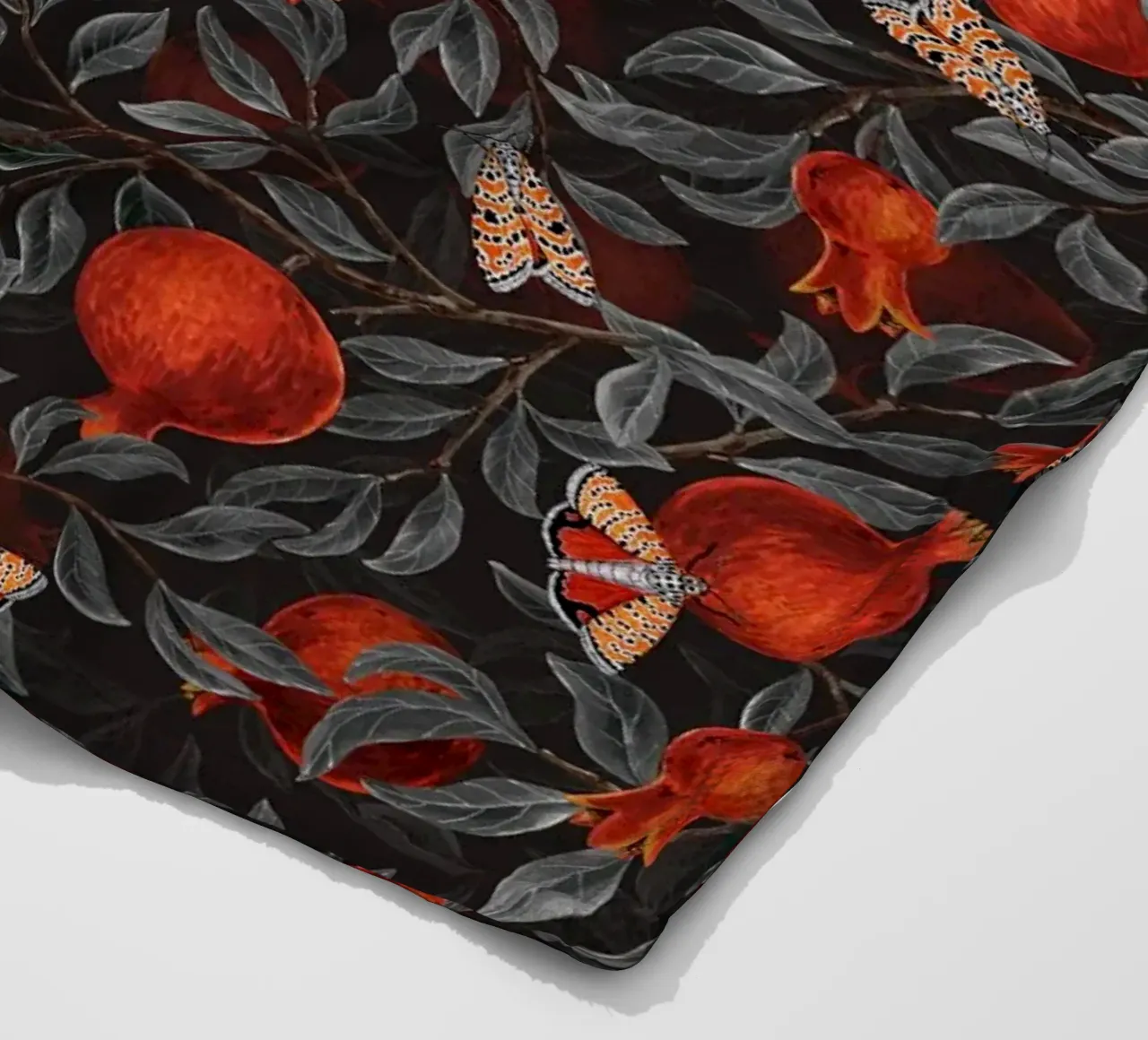 Pomegranates and Bella Moths fleece blanket by Painted Nature