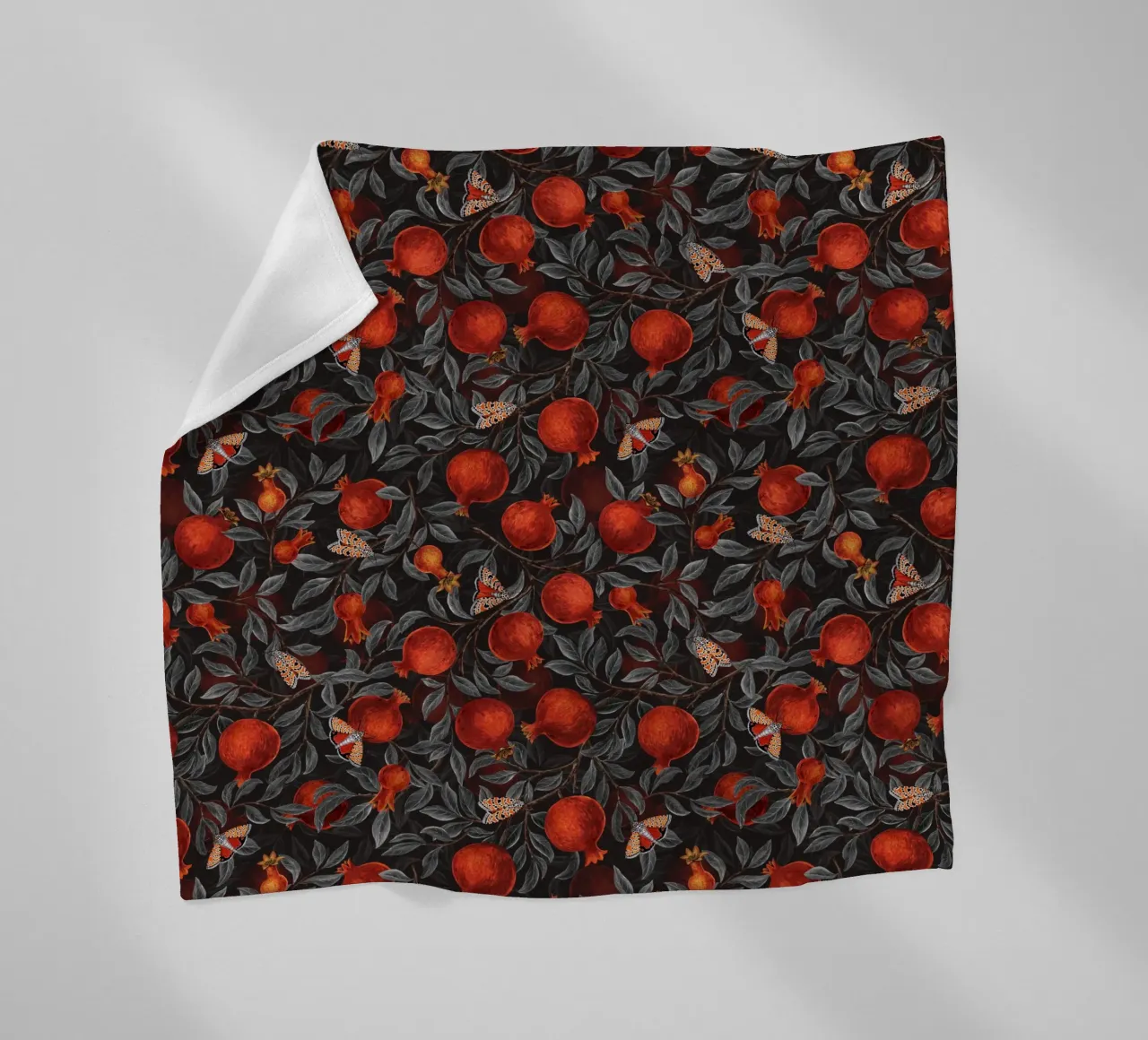 Pomegranates and Bella Moths fleece blanket by Painted Nature