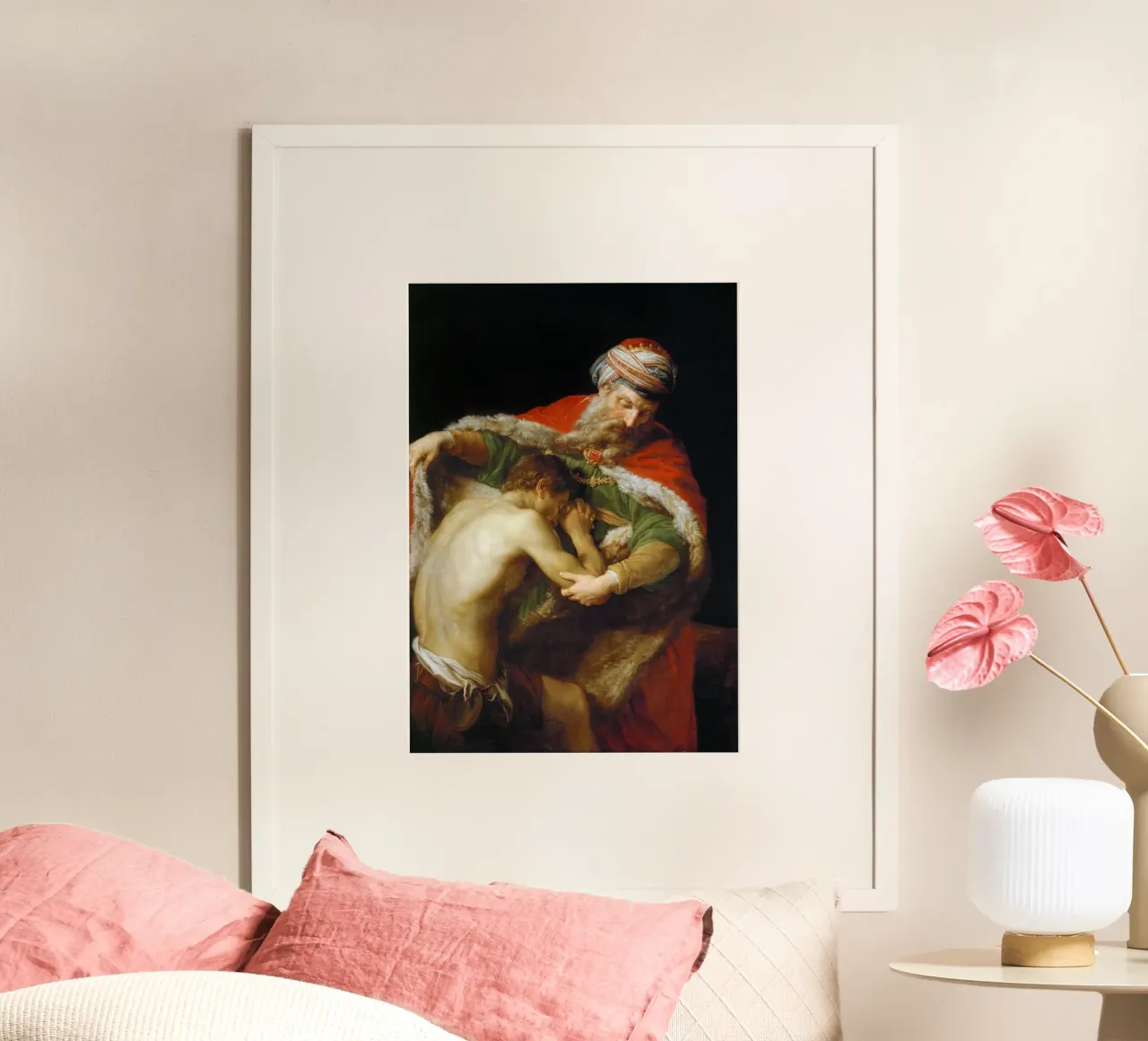Pompeo Batoni - Il ritorno del figliol prodigo poster con telaio in plastica da William Store