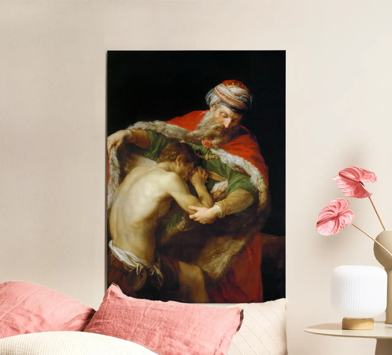 Pompeo Batoni - Il ritorno del figliol prodigo poster con telaio in plastica da William Store