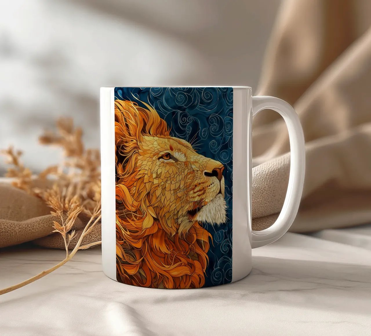 leone ad acquerello tazza in ceramica da Justyna Jaszke JBJart