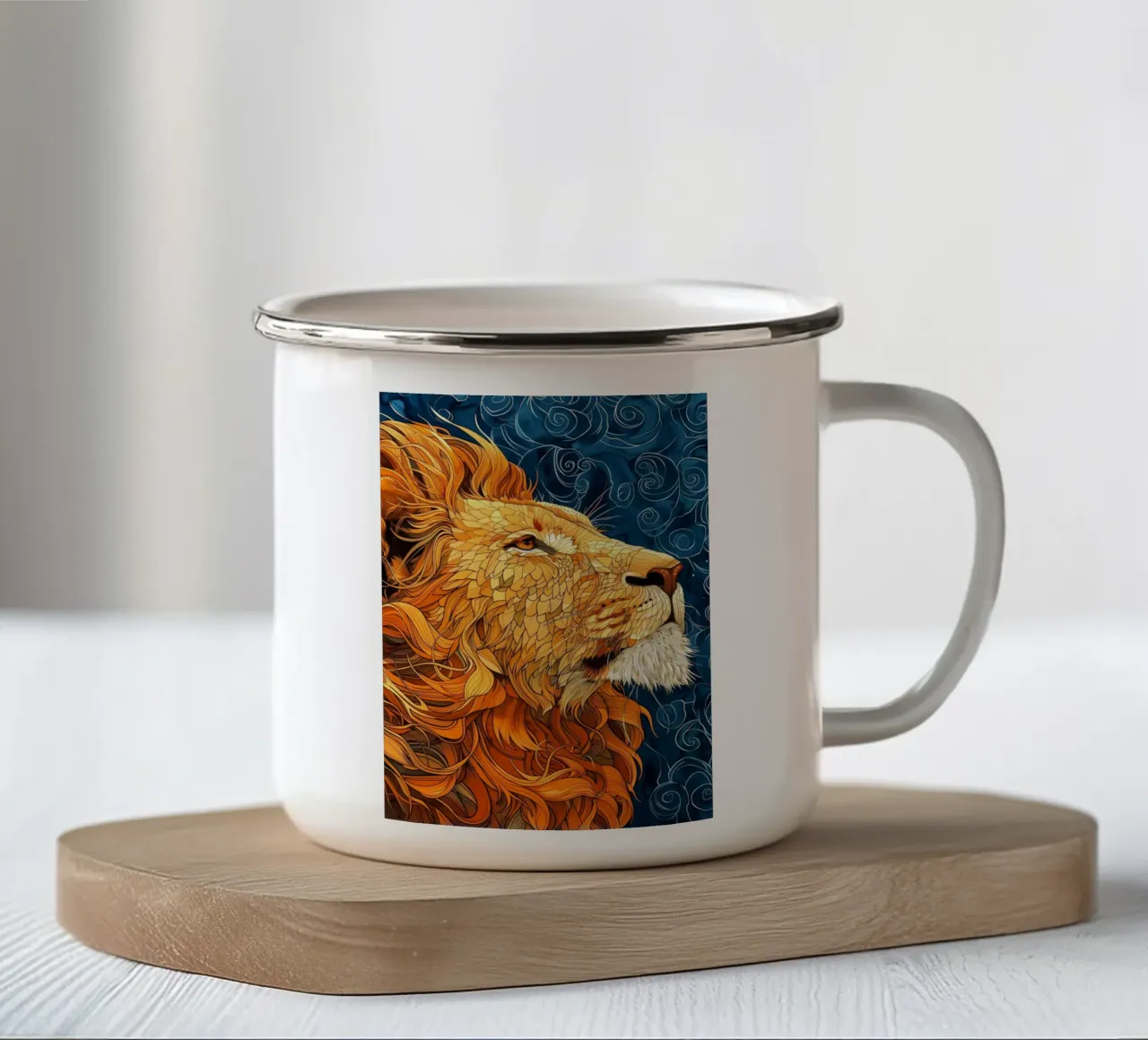 leone ad acquerello tazza in smalto da Justyna Jaszke JBJart