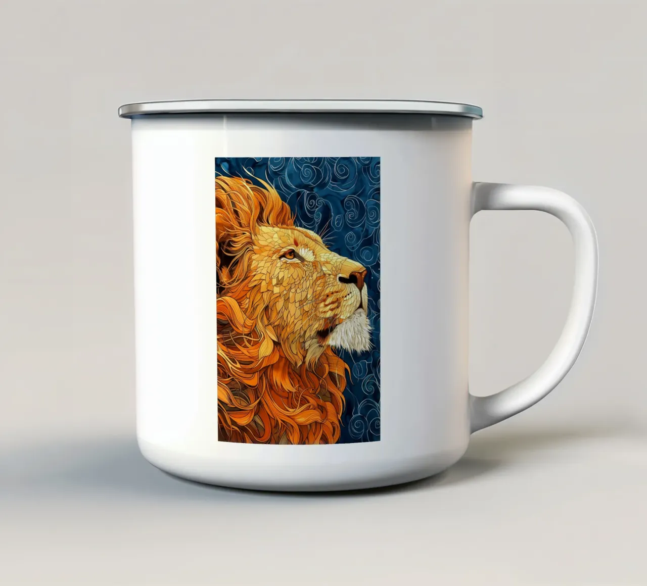 leone ad acquerello tazza in smalto da Justyna Jaszke JBJart