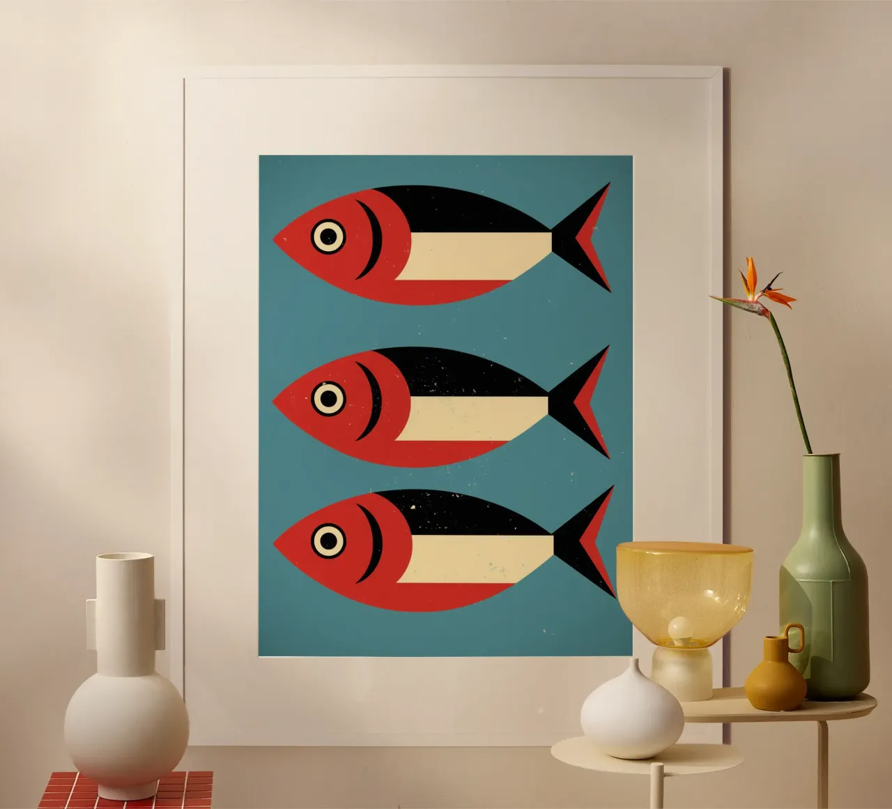 Three red sardines for the kitchen | Art print poster by Autofocus