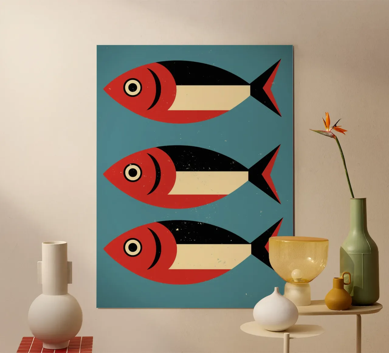 Three red sardines for the kitchen | Art print poster by Autofocus