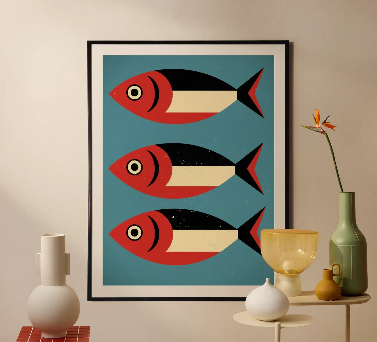 Three red sardines for the kitchen | Art print poster by Autofocus