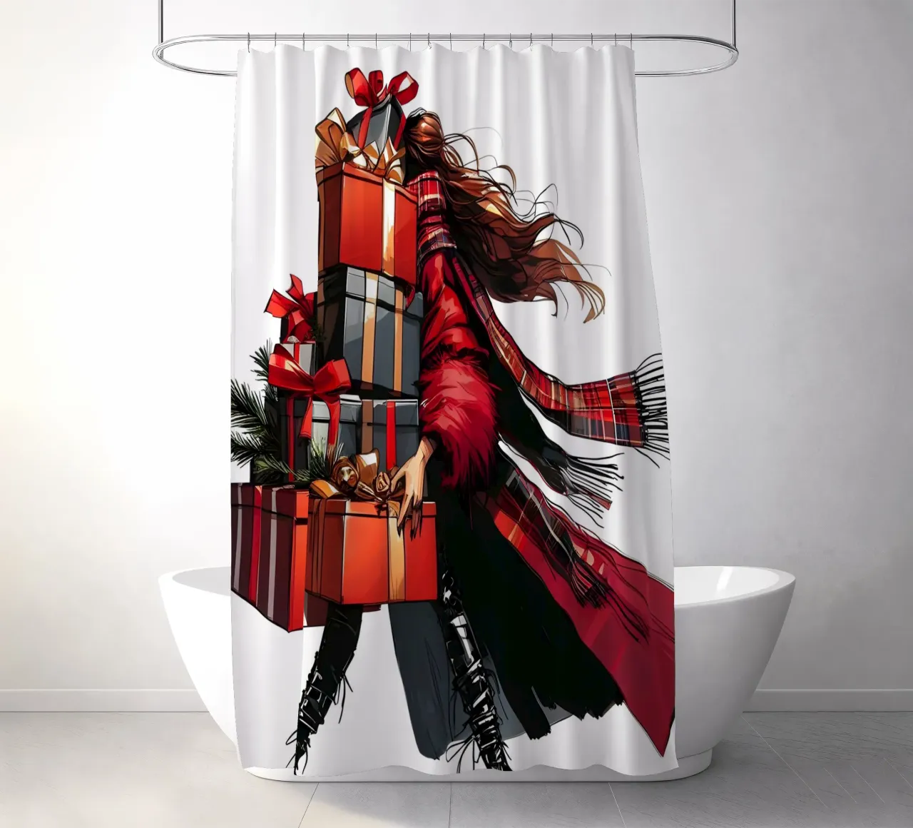CHRISTMAS ALL WRAPPED UP shower curtain by ARTOMATIC