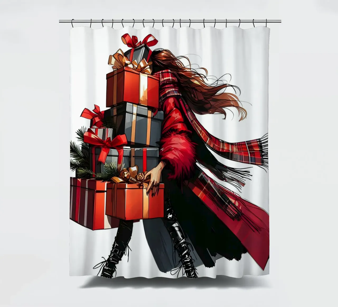CHRISTMAS ALL WRAPPED UP shower curtain by ARTOMATIC