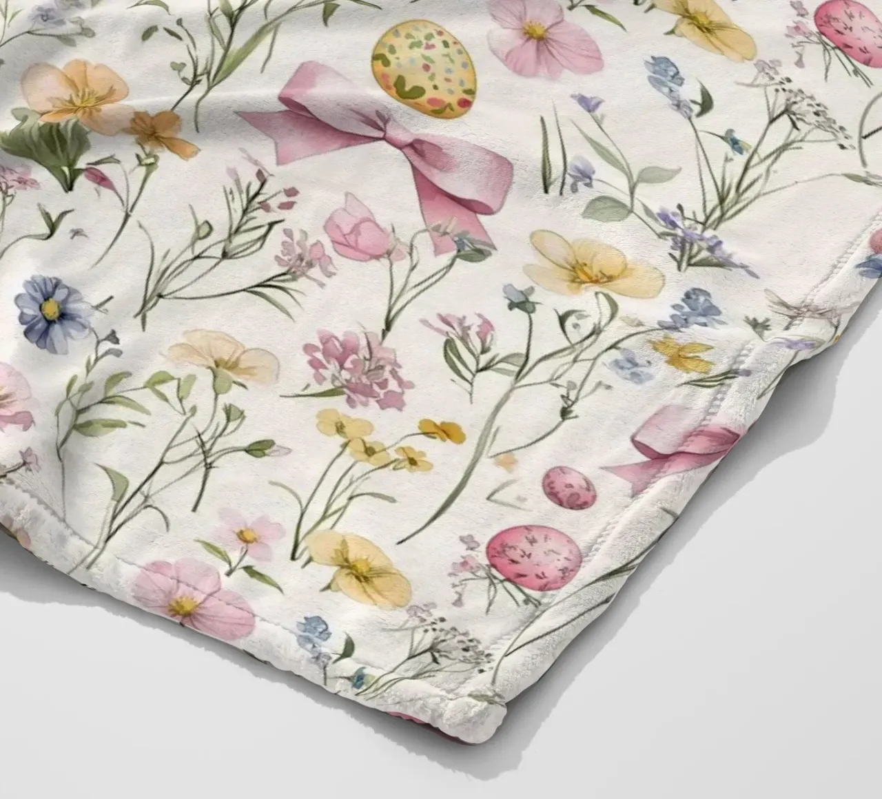 Vintage Botanical Pink Bows Easter Eggs Spring Boho Chic fleece blanket by Gentle Echoes Art