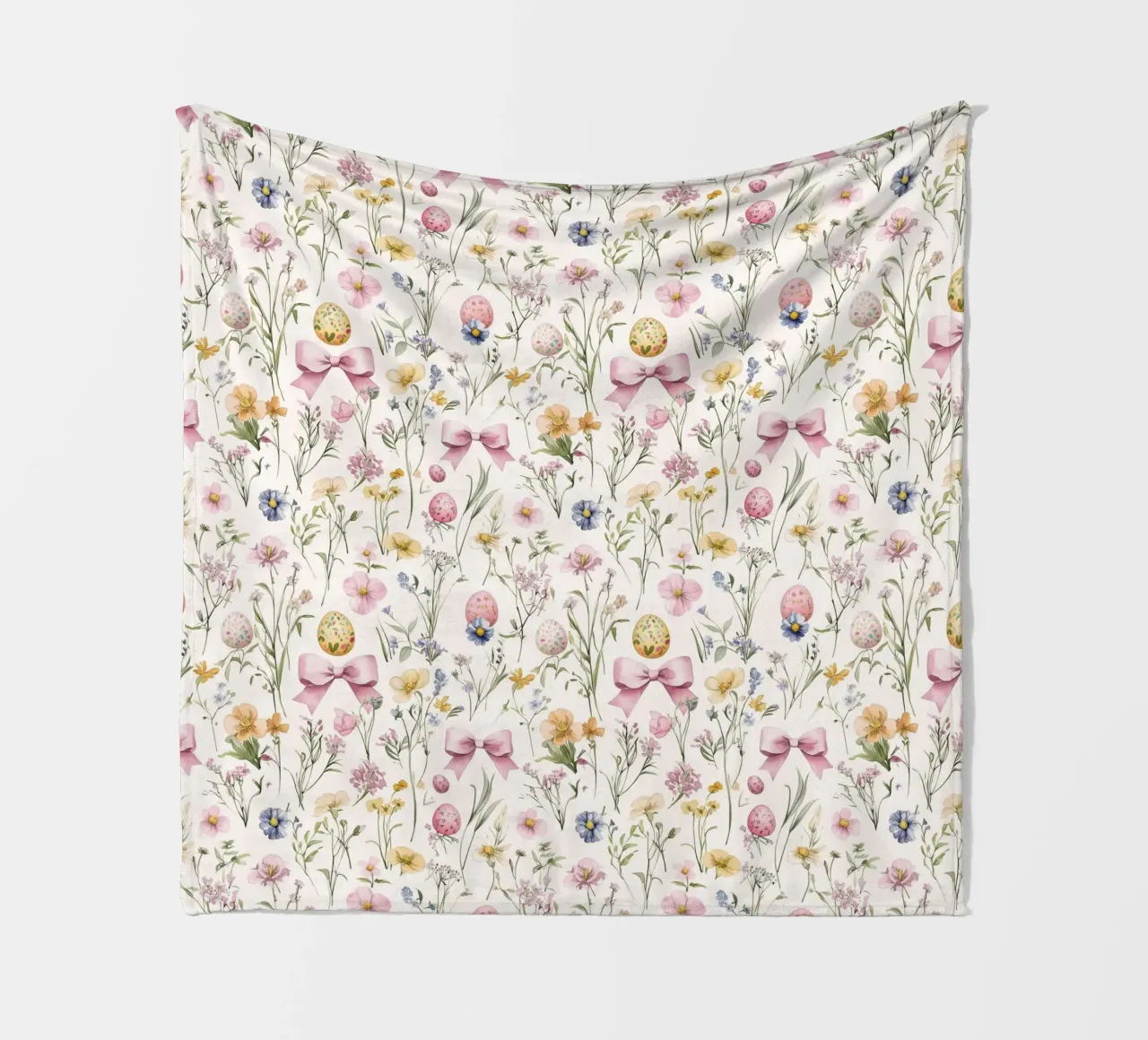 Vintage Botanical Pink Bows Easter Eggs Spring Boho Chic fleece blanket by Gentle Echoes Art