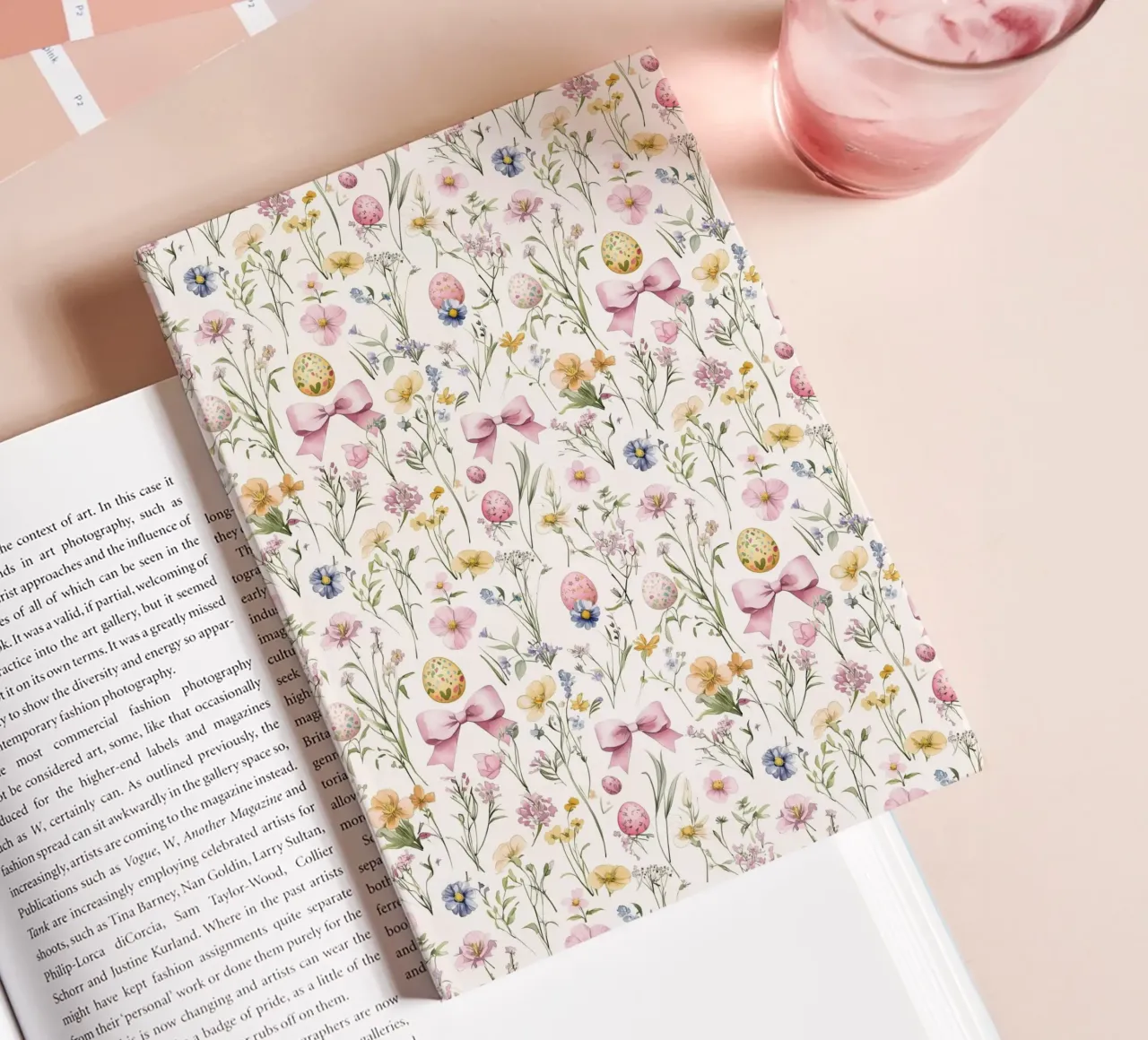 Vintage Botanical Pink Bows Easter Eggs Spring Boho Chic notebook by Gentle Echoes Art