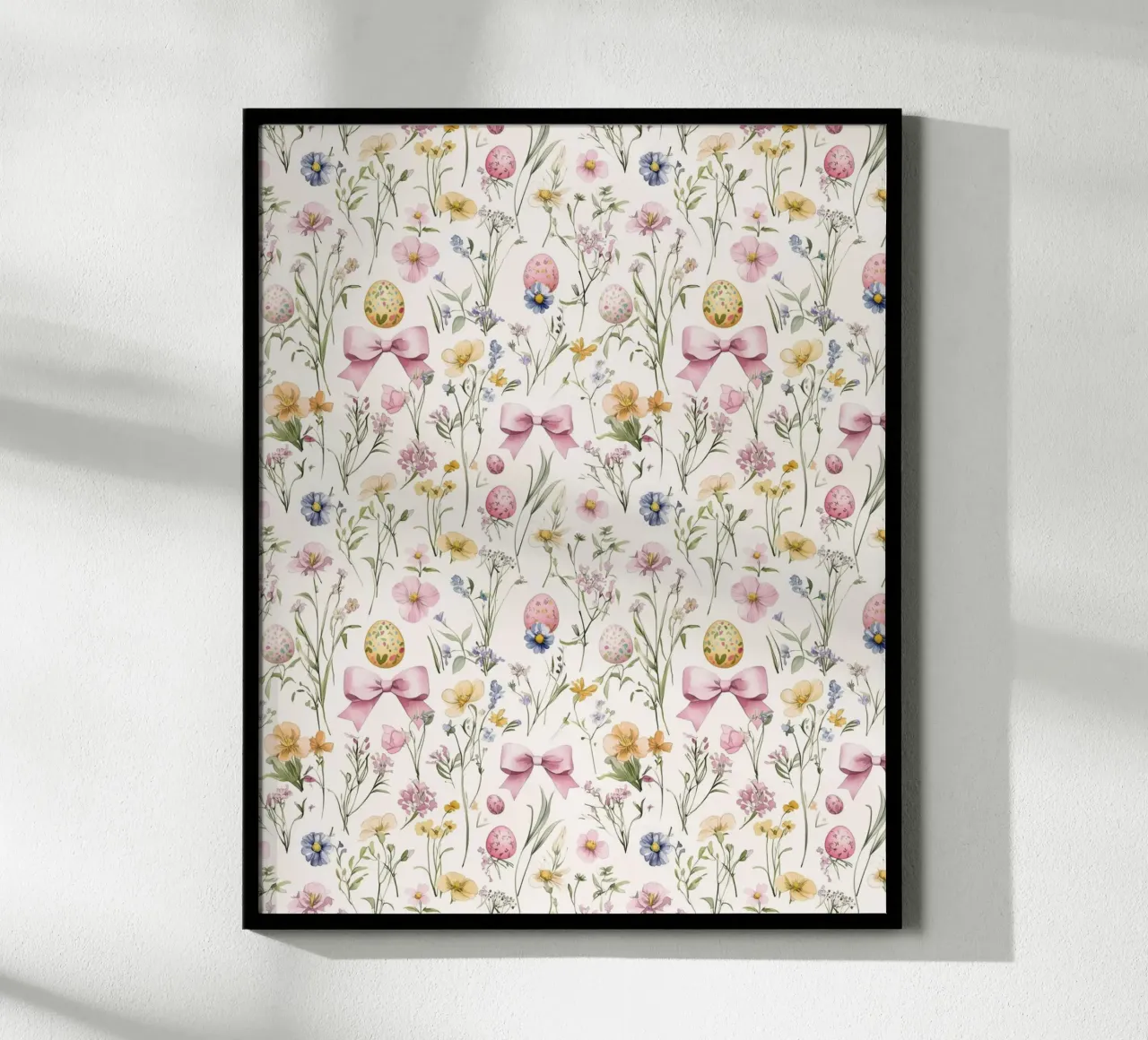 Uova di Pasqua con fiocchi rosa botanici vintage Primavera Boho Chic poster con telaio in alluminio da Gentle Echoes Art