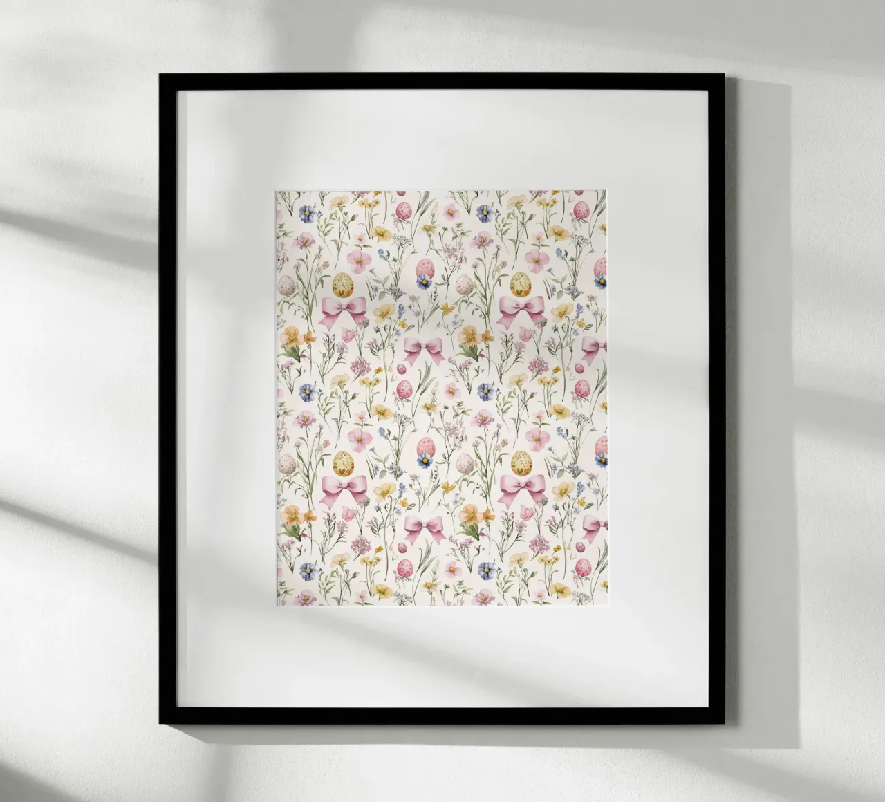 Uova di Pasqua con fiocchi rosa botanici vintage Primavera Boho Chic poster con telaio in alluminio da Gentle Echoes Art