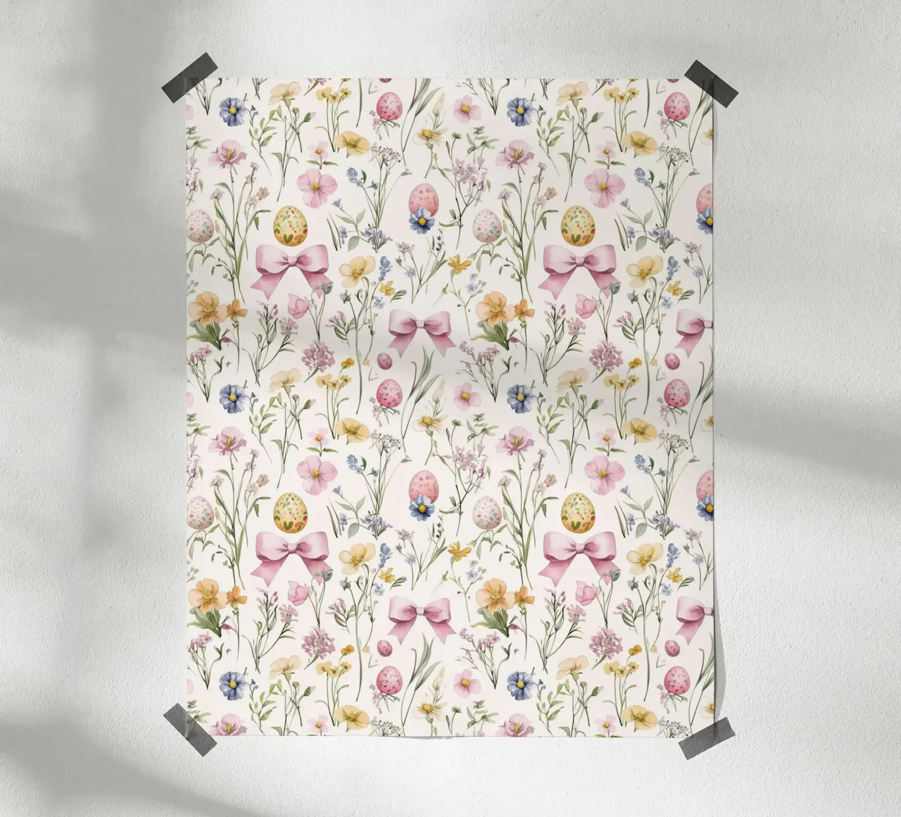 Uova di Pasqua con fiocchi rosa botanici vintage Primavera Boho Chic poster con telaio in alluminio da Gentle Echoes Art