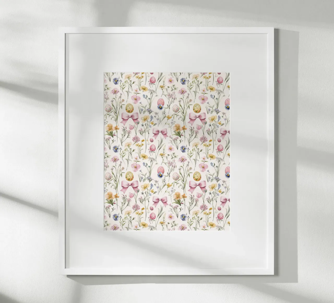 Uova di Pasqua con fiocchi rosa botanici vintage Primavera Boho Chic poster con telaio in alluminio da Gentle Echoes Art