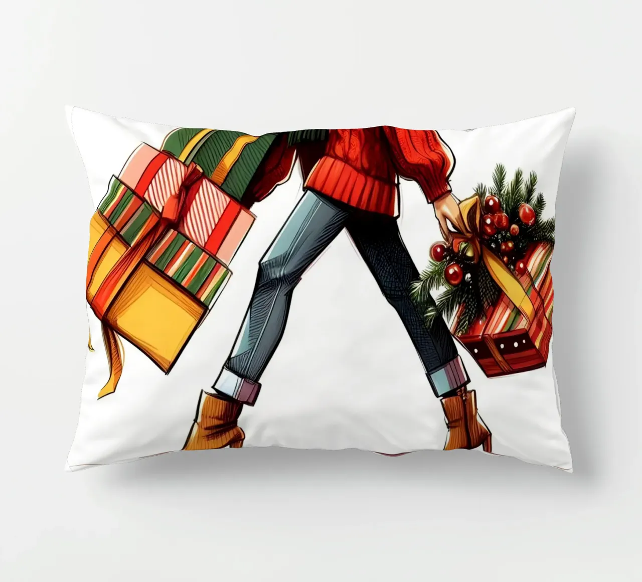 CHRISTMAS GIFT WRAPPED decorative cushion by ARTOMATIC