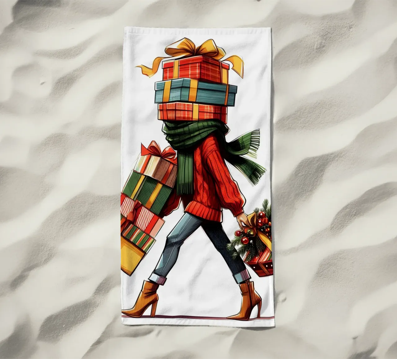 WEIHNACHTSGESCHENK VERPACKT Strandtuch von ARTOMATIC
