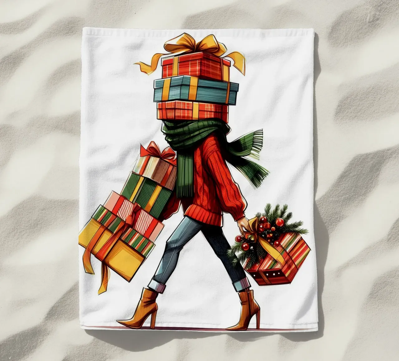 WEIHNACHTSGESCHENK VERPACKT Strandtuch von ARTOMATIC