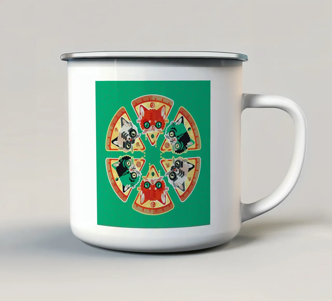 Pizza Slice Cats enamel mug by Chobopop
