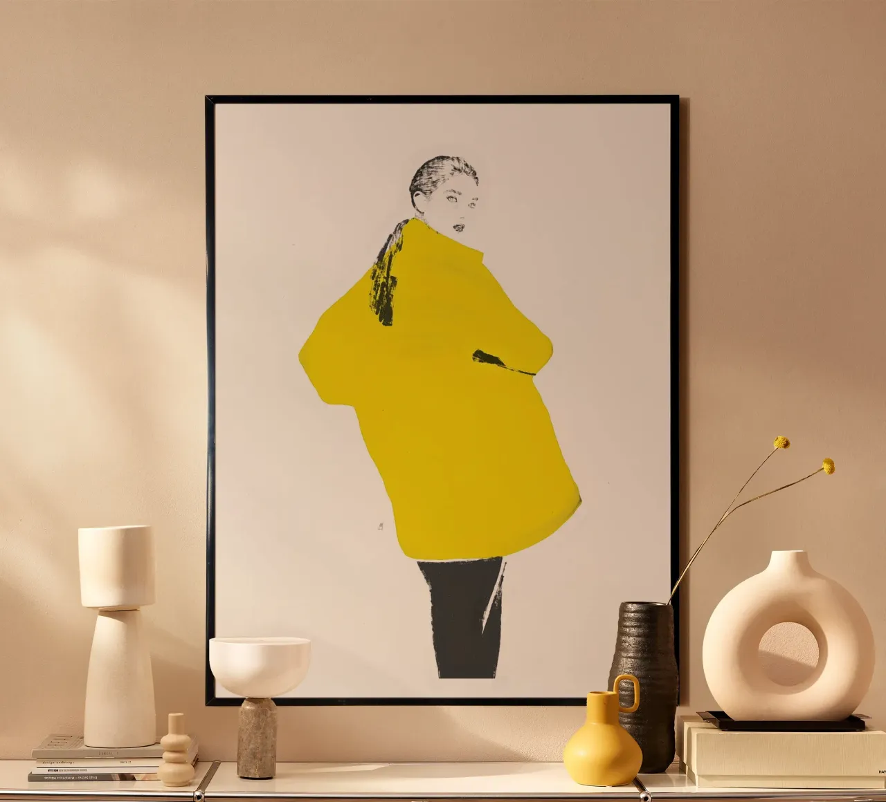 Untitled (Yellow Coat) poster with plastic frame by Manuel Rebollo