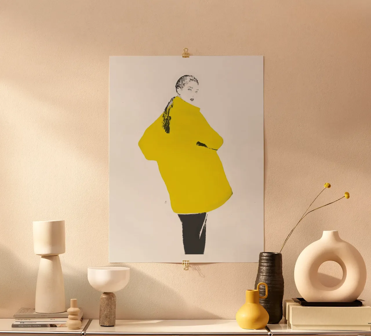 Untitled (Yellow Coat) poster with plastic frame by Manuel Rebollo