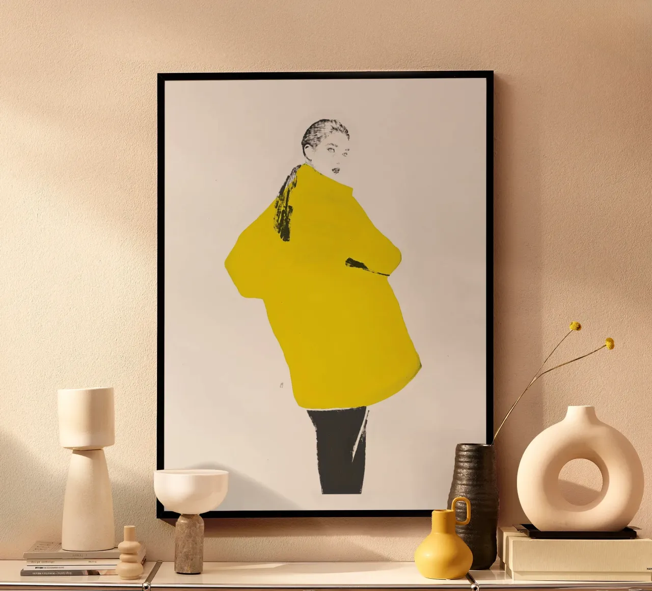 Untitled (Yellow Coat) poster with plastic frame by Manuel Rebollo