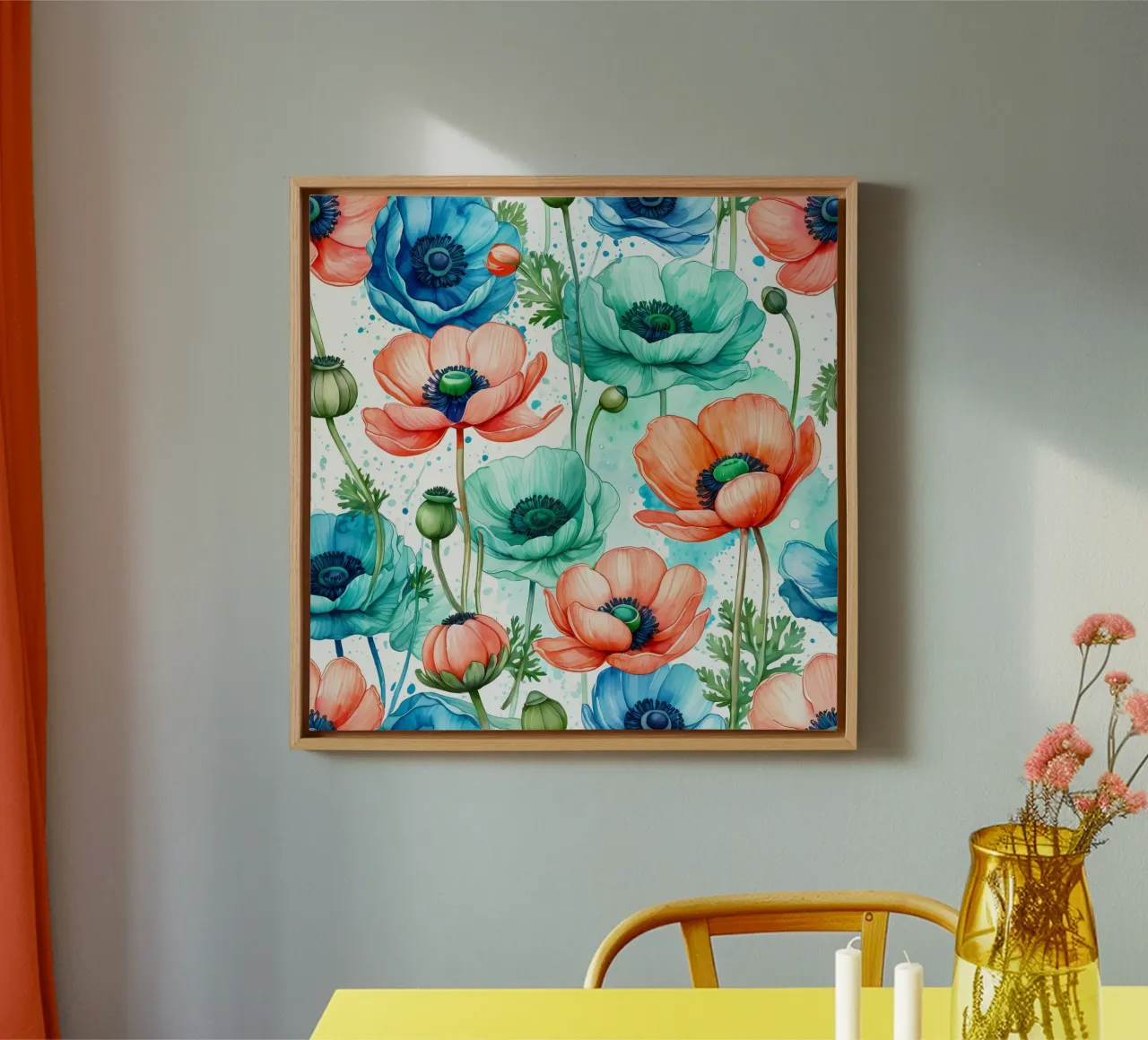 Anemoni ad acquerello tela con Cornice a cassetta da Artistic-shop