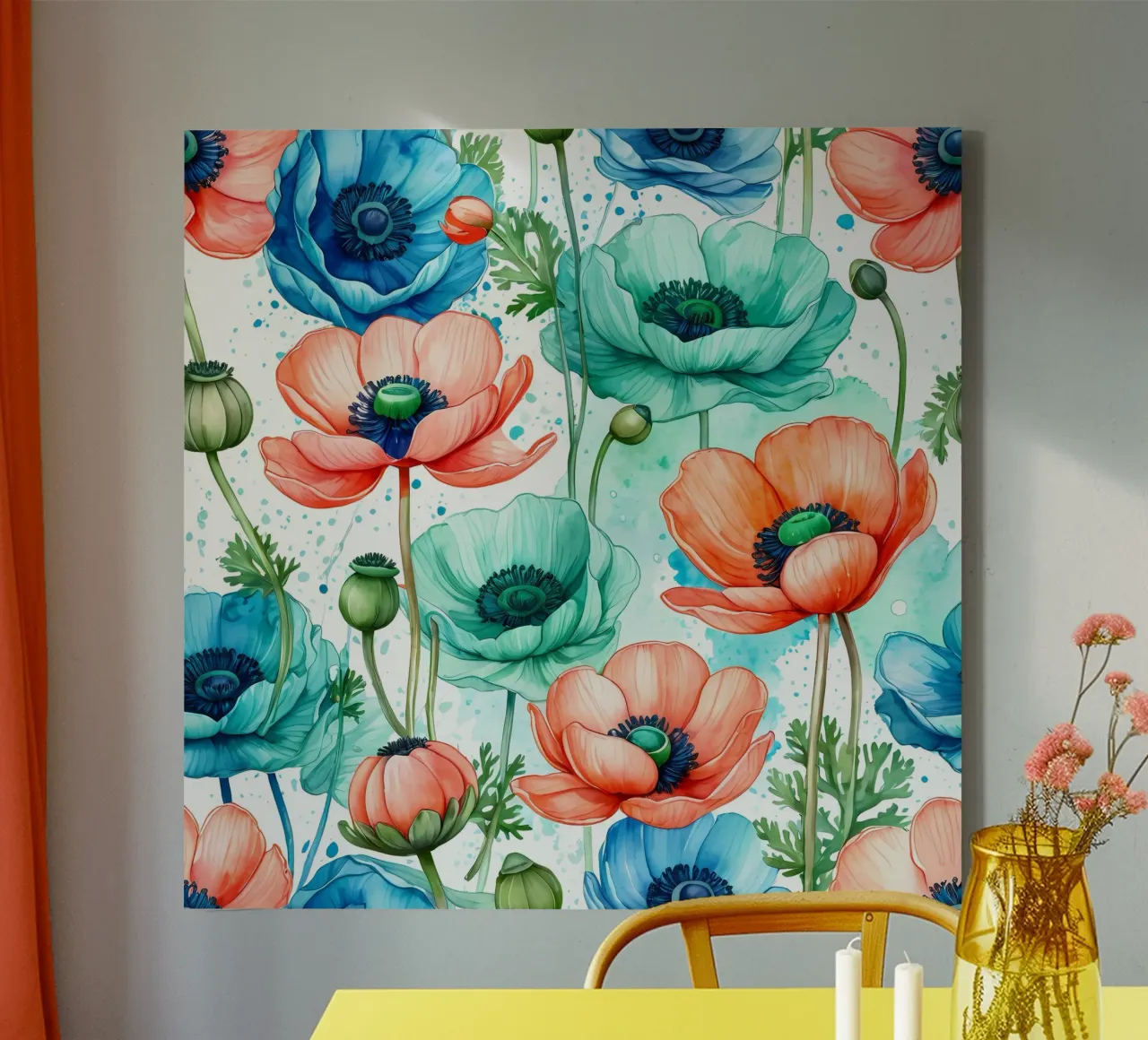 Anemoni ad acquerello tela con Cornice a cassetta da Artistic-shop