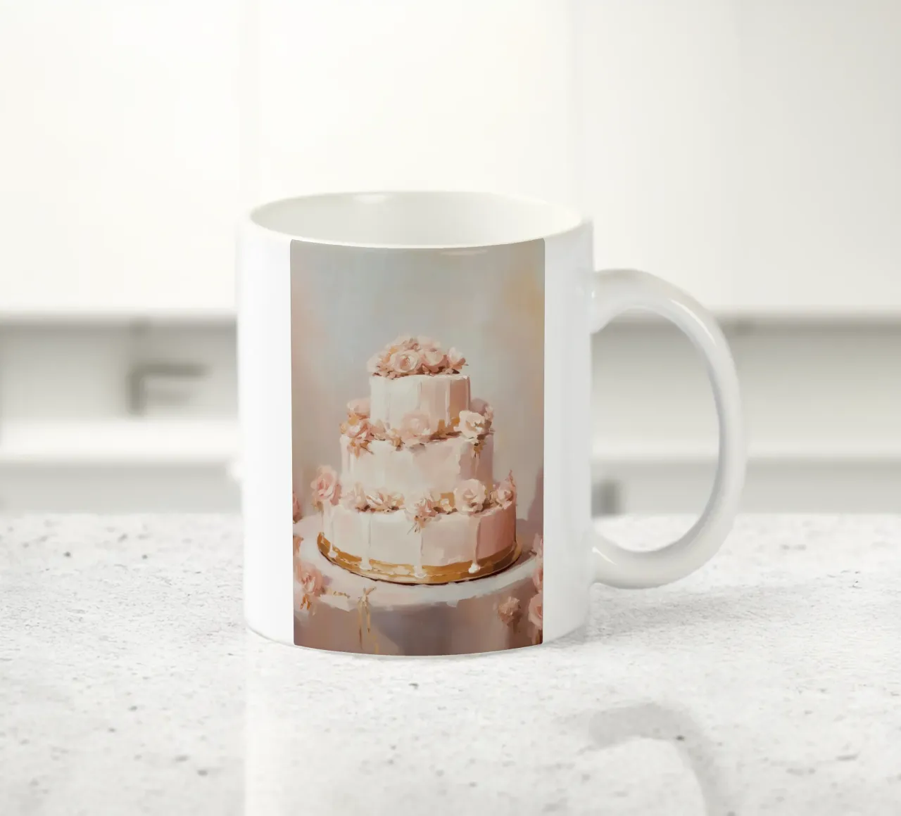 Torta floreale rosa tazza in ceramica da Melloi Art Print