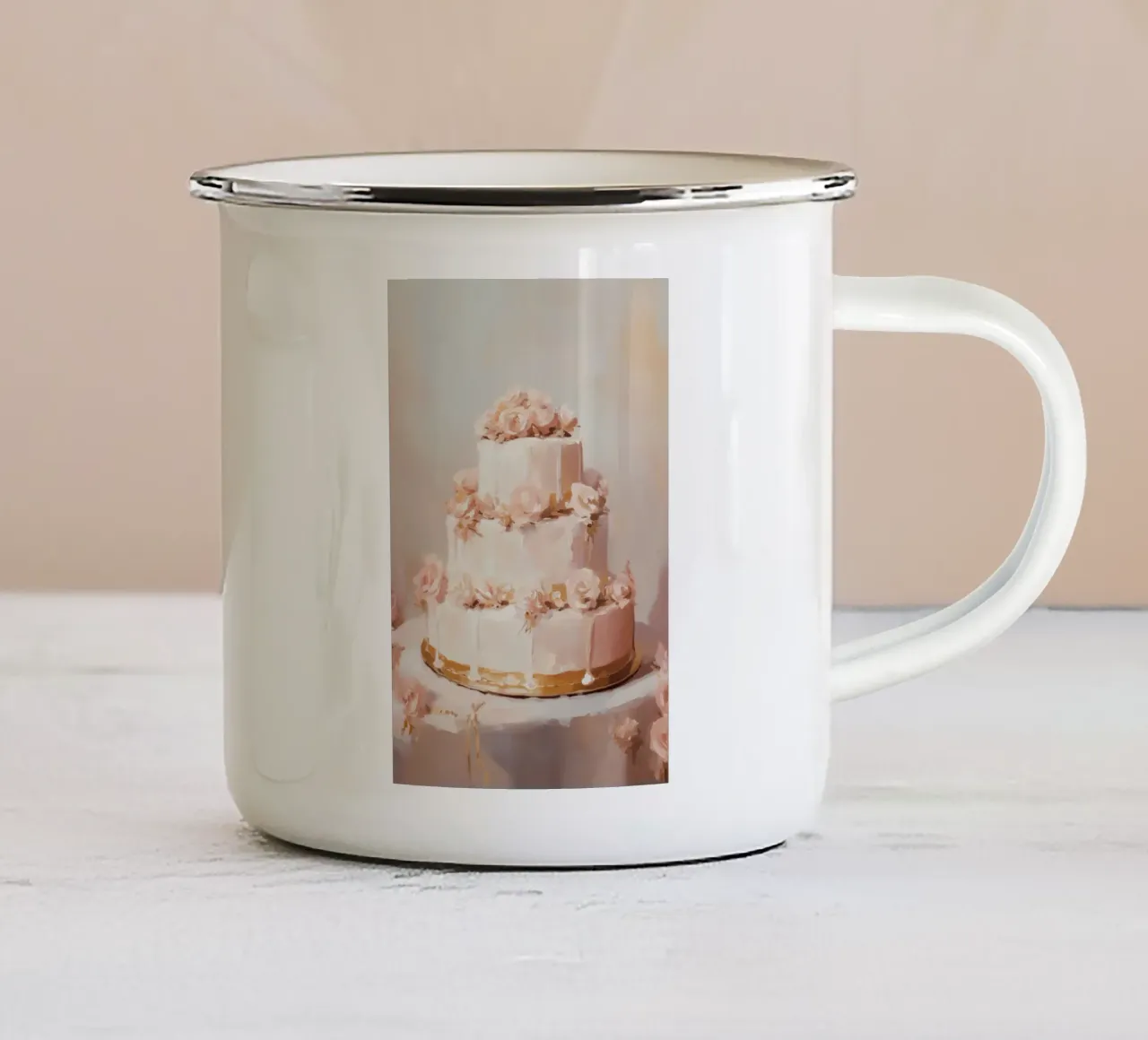 Torta floreale rosa tazza in smalto da Melloi Art Print