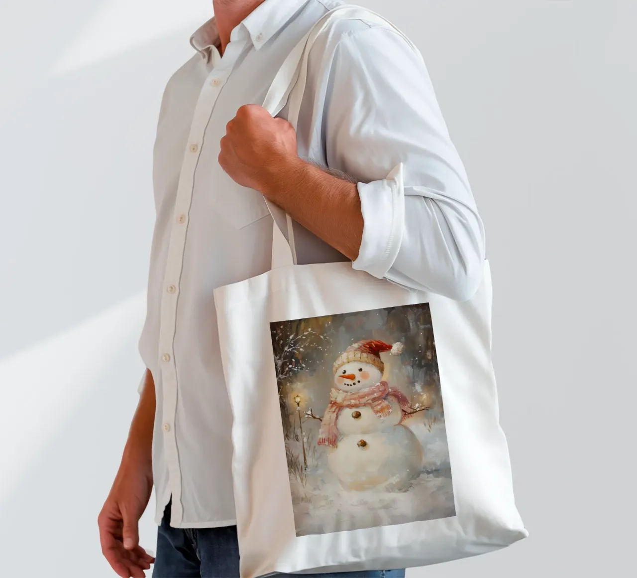 Cheerful Snowman in Winter Wonderland tote bag by Melloi Art Print
