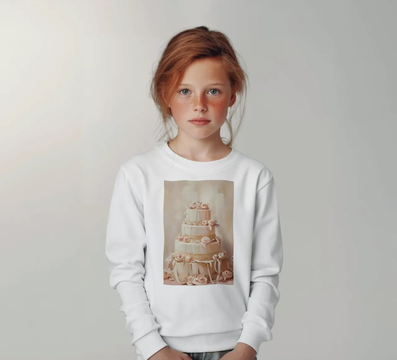Torta a quattro piani con fiori rosa felpa bambino da Melloi Art Print