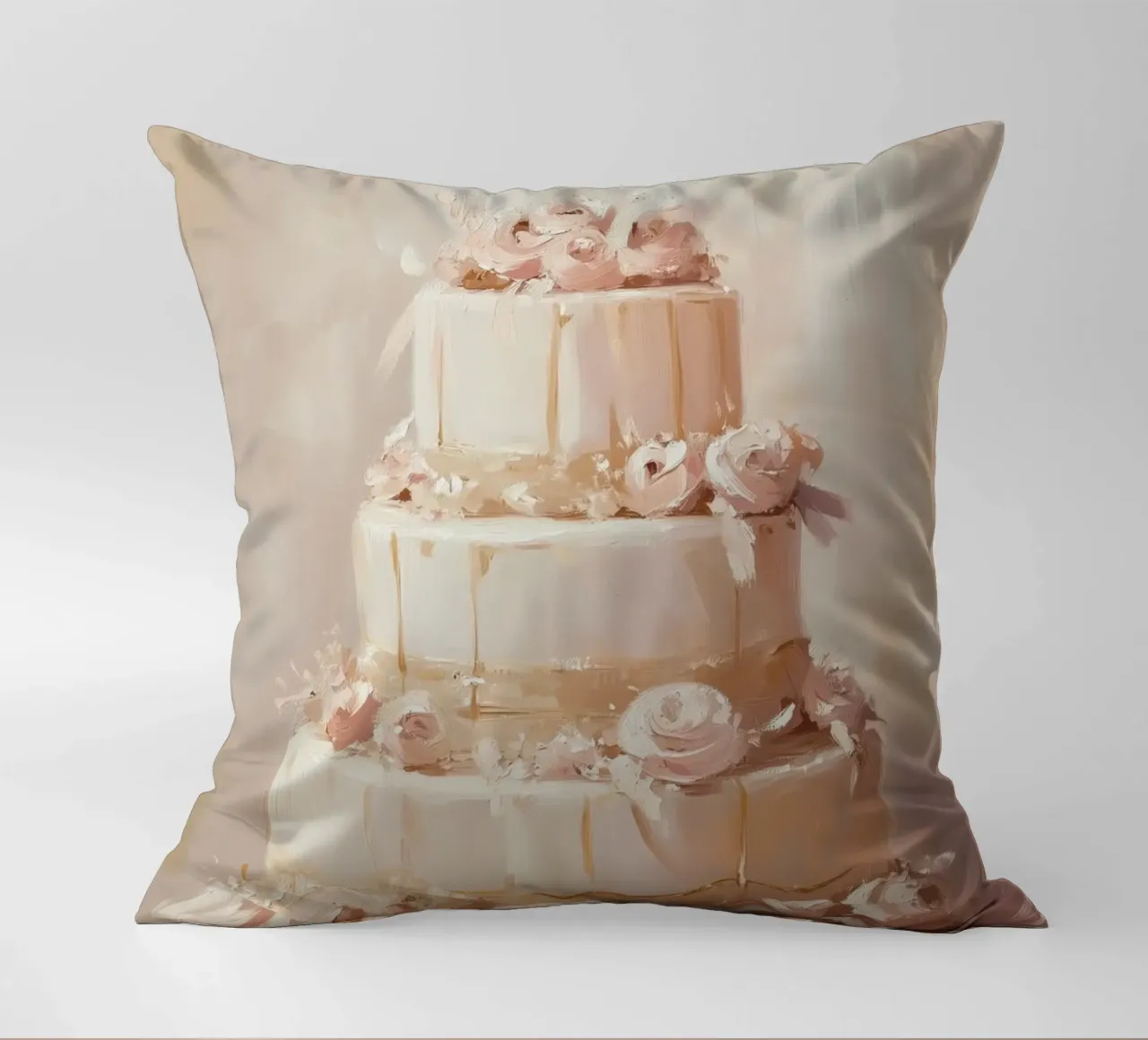 Torta a quattro piani con fiori rosa cuscino da Melloi Art Print