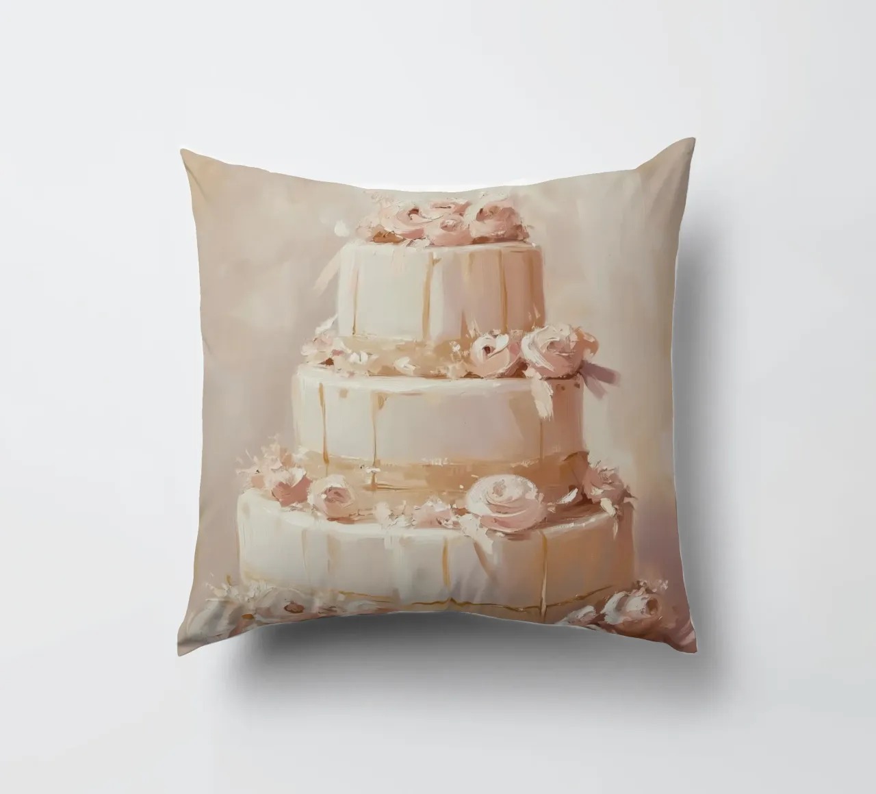 Torta a quattro piani con fiori rosa cuscino da Melloi Art Print