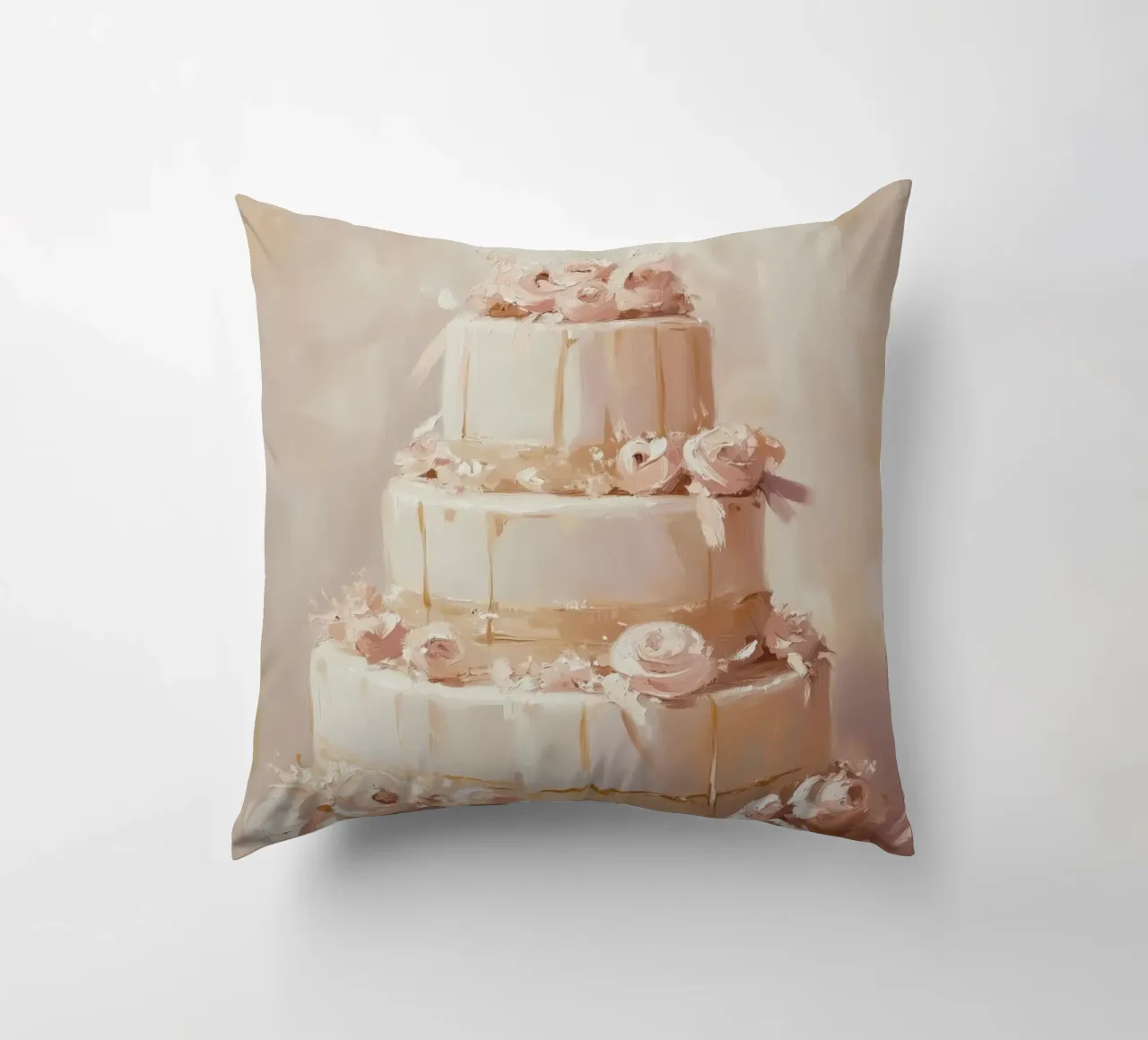 Torta a quattro piani con fiori rosa cuscino da Melloi Art Print