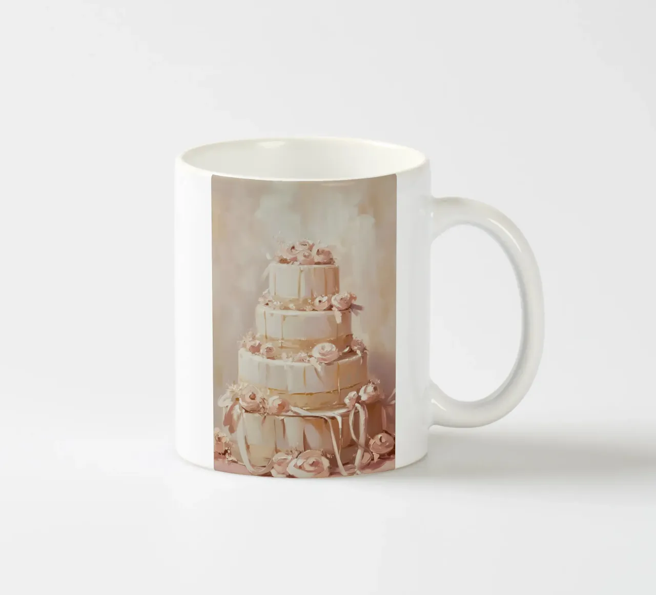Torta a quattro piani con fiori rosa tazza in ceramica da Melloi Art Print