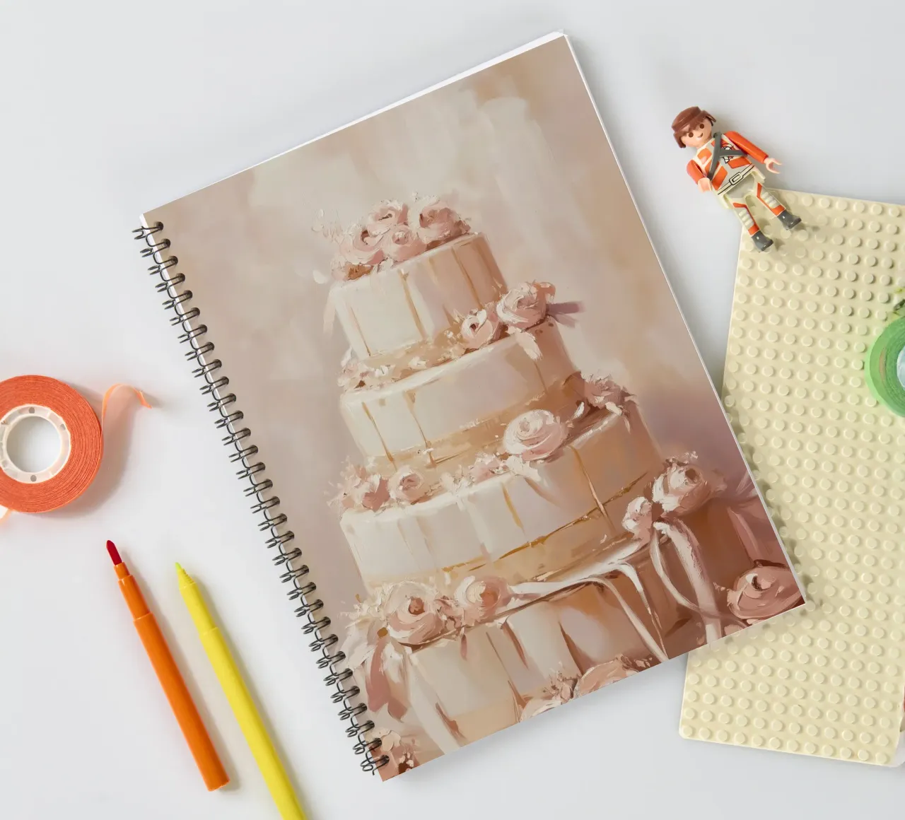 Four-Tiered Cake with Pink Flowers spiral notebook by Melloi Art Print