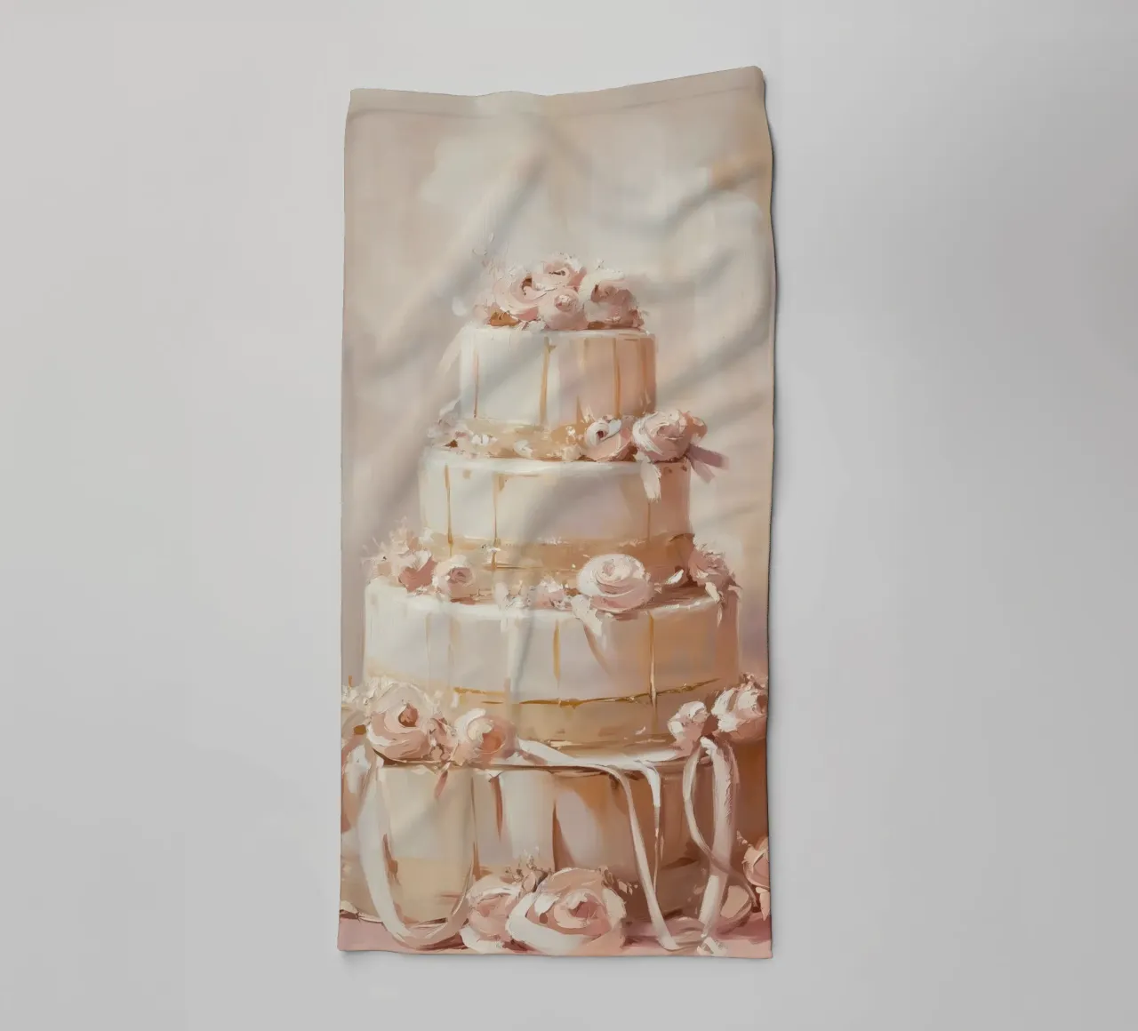 Torta a quattro piani con fiori rosa asciugamano da bagno da Melloi Art Print