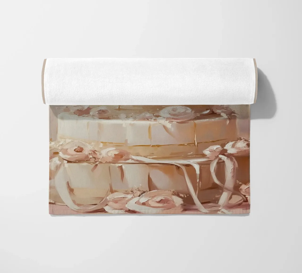Torta a quattro piani con fiori rosa telo mare da Melloi Art Print