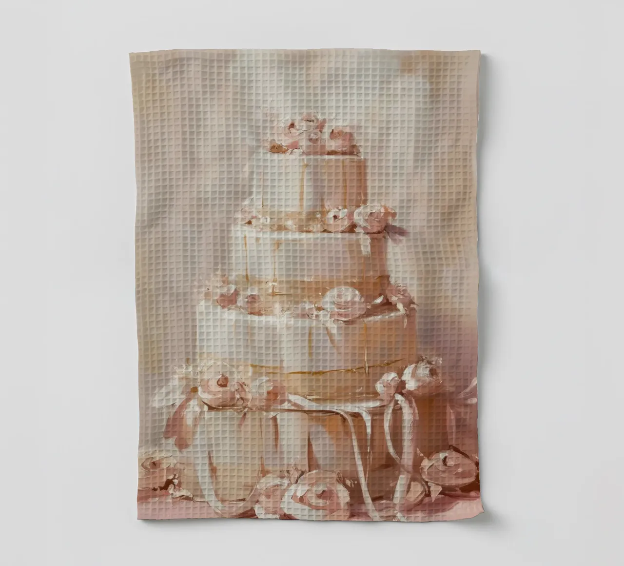 Torta a quattro piani con fiori rosa canovaccio da cucina da Melloi Art Print