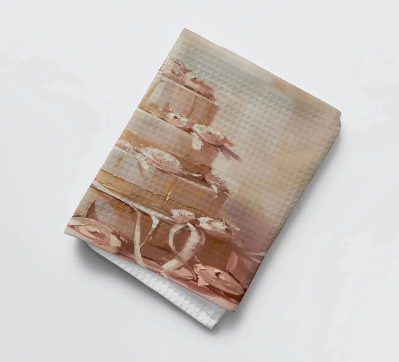 Torta a quattro piani con fiori rosa canovaccio da cucina da Melloi Art Print